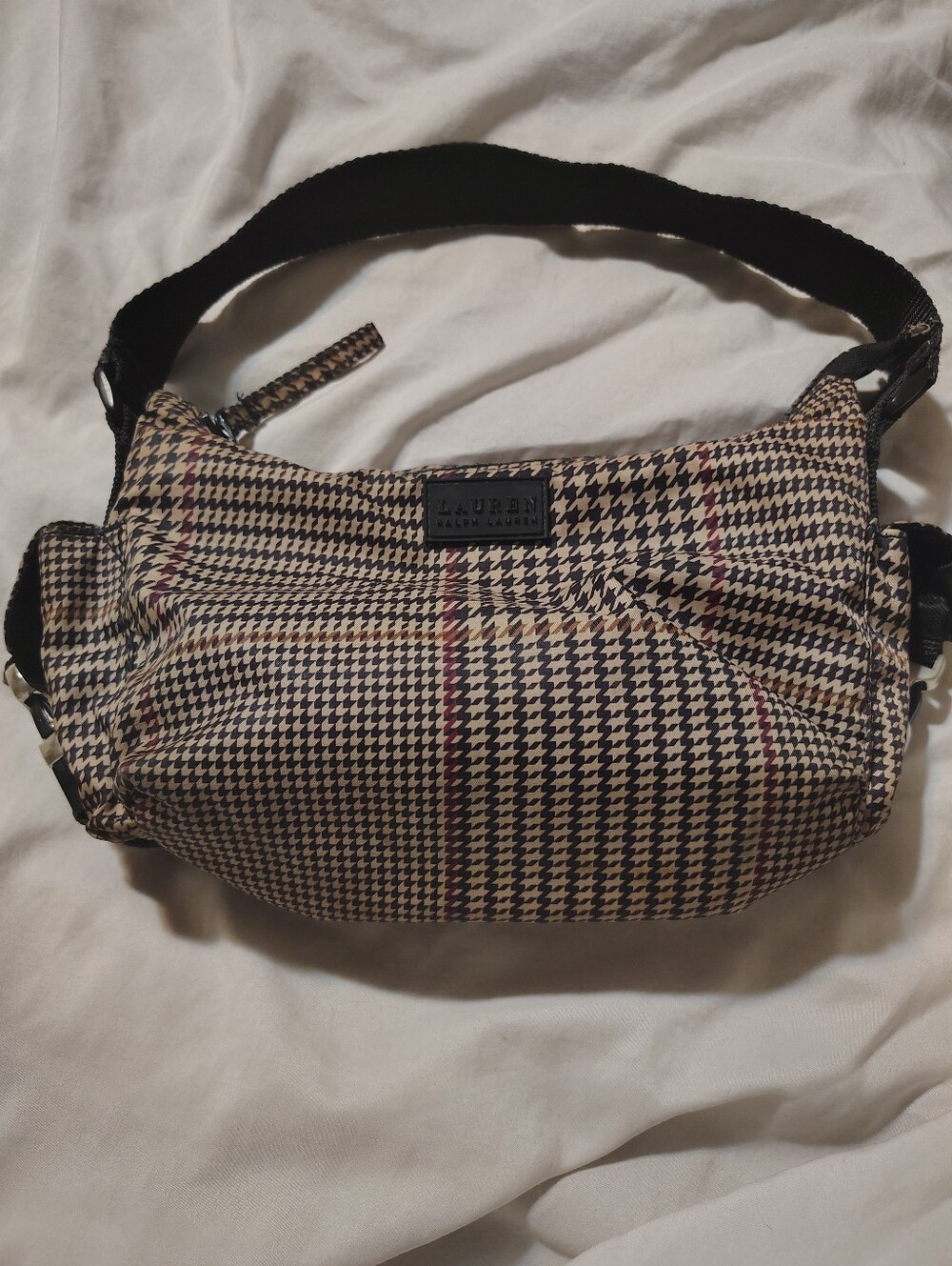 Lauren Ralph Lauren Houndstooth Crossbody Bag in Beige, Black and Red Accent